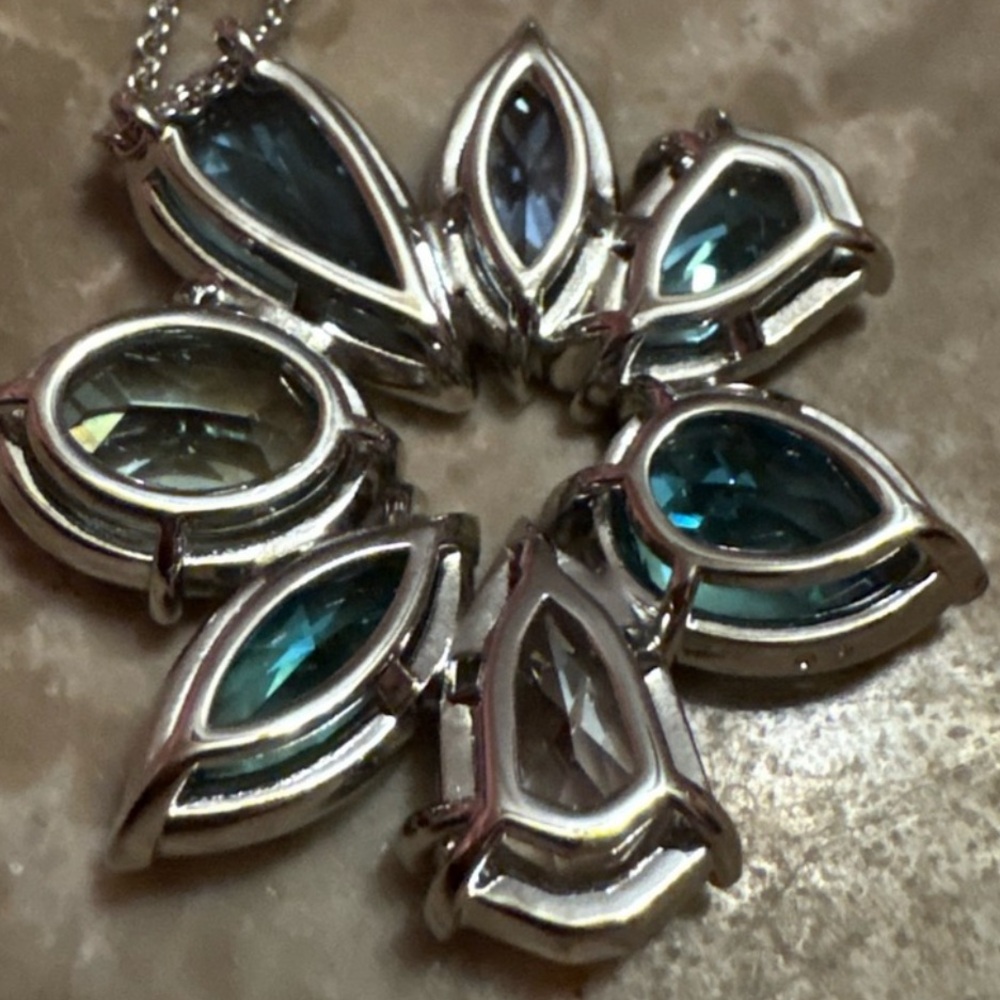 Swarovski Silver Necklace with Blue and Clear Crystal Flower - Picture 4 of 7